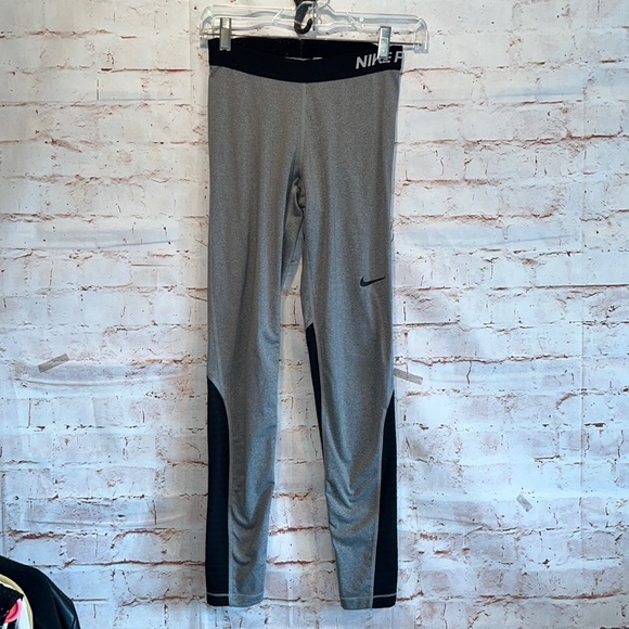 Nike pro warm tights grey black running color block mesh back compression S - Picture 1 of 13